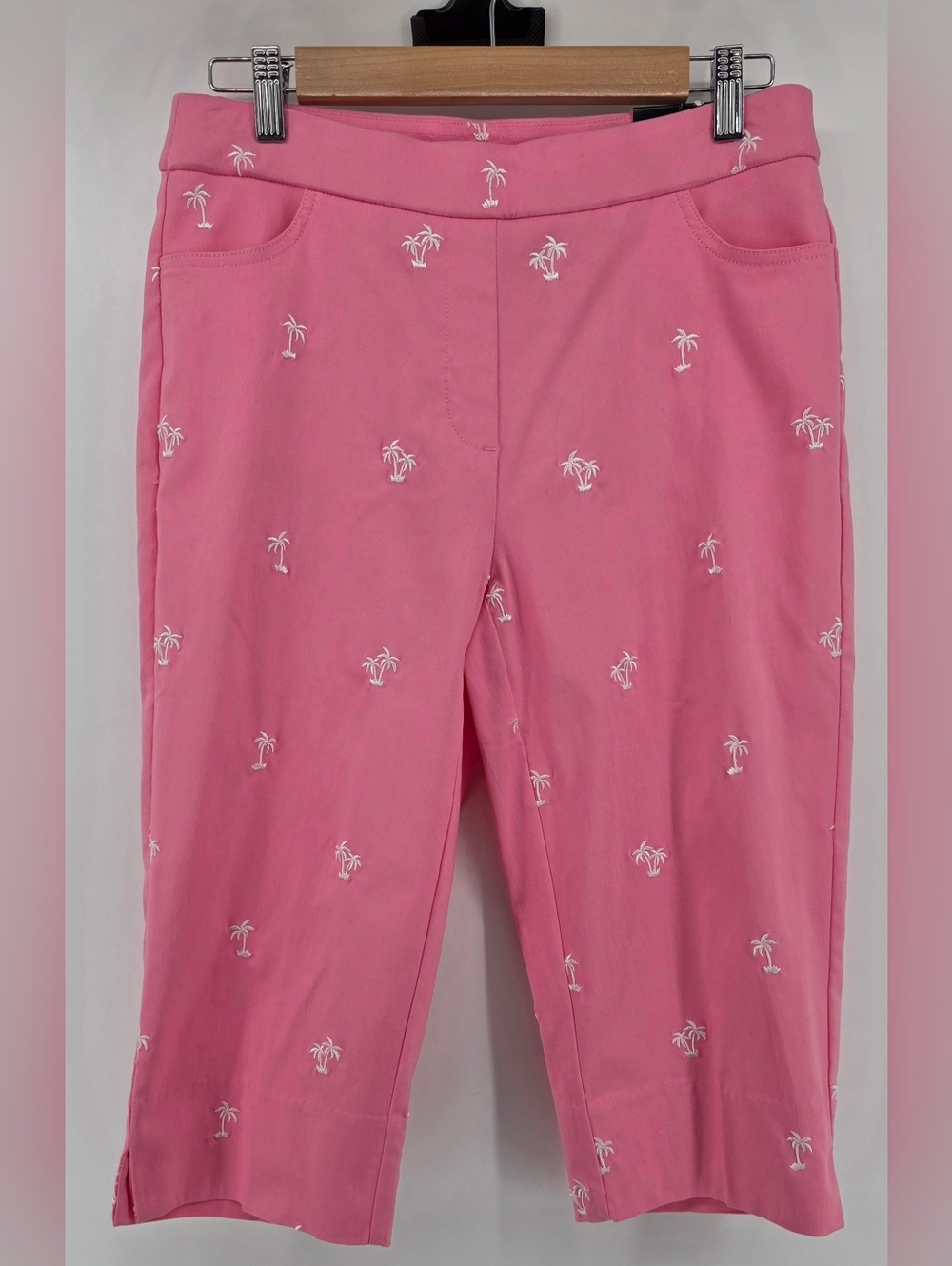 Alfred Dunner Allure Miami Beach Pink Palm Tree Clam Digger Capri Pants Size 6P - Picture 7 of 17